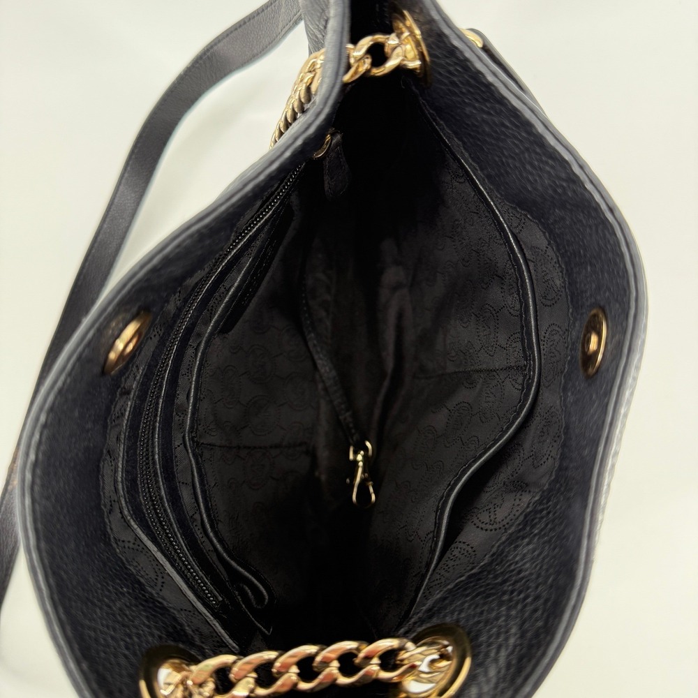Michael Kors Black Pebbled Leather Chain Shoulder Tote Bag Crossbody Strap - Picture 5 of 16